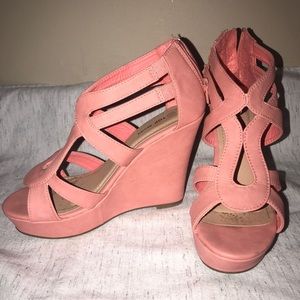 Wore once- Salmon color wedge sandal